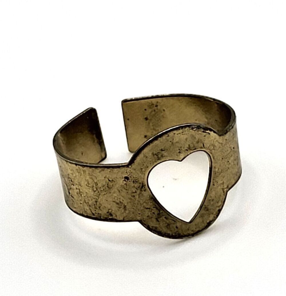 Worn Aged  Brass Heart Hole Ring sz 7.25